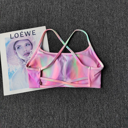 Cross-shoulder strap yoga bra for women with thin straps and beautiful back breathable quick-drying fitness sports bra training Pilates vest removable fantasy powder XL XL