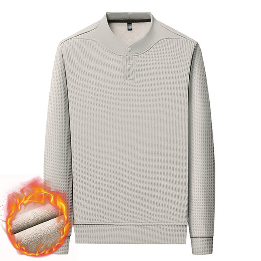 GOLDLION G+ goldlion broken code 2026 new velvet thickened Henry collar men's sweatshirt middle-aged dad wear solid color casual protection beige G111 M 165