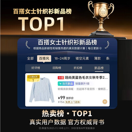 Yi Shangmei blue sweater women's autumn and winter 2025 new lazy style sweater casual outer wear thickened loose round neck top