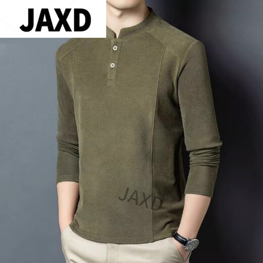 JAXD Minruo Customized Men's Wear 2025 Autumn New Henley Collar Sweatshirt Men's Long Sleeve. T-shirt German Velvet Warm Bottoming Shirt Gray Light Luxury L Weight 120-130Jin Jin is equal to 0.5 kg