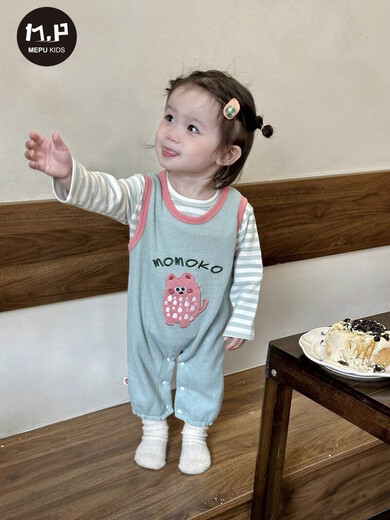 Baby autumn overalls suit, spring and autumn style, baby girl two-piece set, newborn cute and stylish separate clothes, light gray 73cm