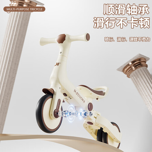 Children's tricycle and bicycle. Babies aged 3 to 6 years old can push and ride multifunctional lightweight foldable pedal balance stroller. White/with push handle + folding + basket