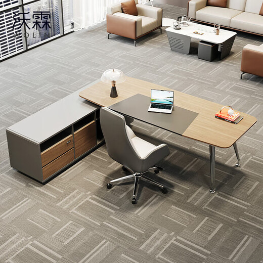 Boss desk light luxury office desk modern manager desk president office supervisor desk and chair combination E0 plate B type 1.4 meter desk - left side cabinet - eucalyptus color