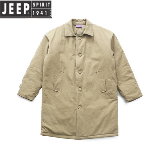 JEEP SPIRIT British yuppie mid-length Balmakken windbreaker coat cotton winter loose military style parka cotton coat men Khaki (cotton style) loose version S 140Jin Jin is equal to 0.5kg -150Jin Jin is equal to 0.5kg