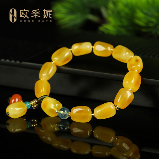 Ouchini Beeswax Bracelet Natural Amber Beeswax Shape Aquamarine with Southern Red Pendant Multi-Bracelet Women's Style Gift One-item One-Certificate Supports Re-inspection
