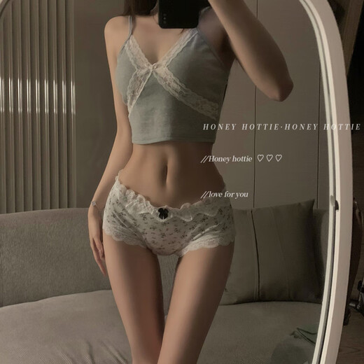 Universal Monet style flower lace panties for women, pure desire floral briefs, sexy girls low waist, white + dark gray + beige, one size fits all