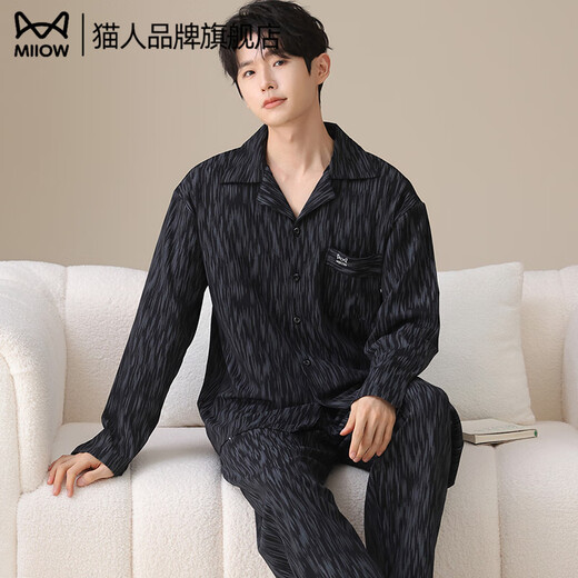 Catman Pajamas Men's 100% Cotton Long Sleeve Four Seasons New Japanese Large Size Men's Style Can Be Weared Out Trendy Home Clothes Set Main Image Model Newly Upgraded LOGO 100% Cotton XL Recommended 130-150Jin Jin equals 0.5kg