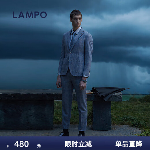 Blue Leopard (LAMPO) Special Offer Basic Wardrobe Spring Men's Suit Men's Suit Suit Top Suit (Light Gray Base Blue Check) 52 (175/104A) C