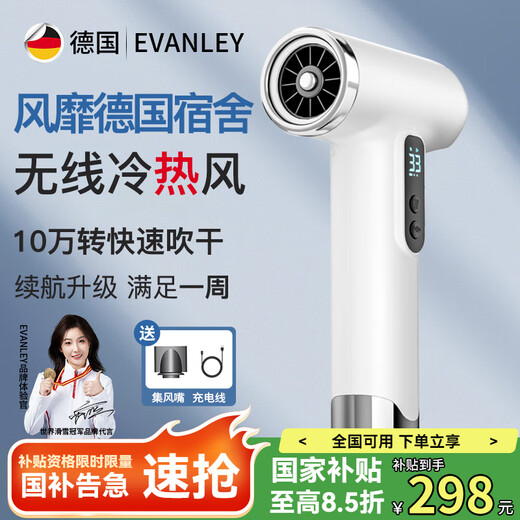 EVANLEY German Wireless Hair Dryer Rechargeable Student Dormitory Special Unplugged Battery Hair Dryer USB Hair Dryer Adjustable Hot and Cold Low Power Not Harmful to Hair Art Exam Portable 100,000 RPM - High Configuration Can Blow Hot Air Without Plug-in - Ivory White
