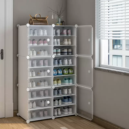 Yusenyi shoe cabinet home door shoe storage artifact plastic aj shoe box boot storage box transparent dormitory simple shoe rack 2 columns 8 layers white 40x30x45cm