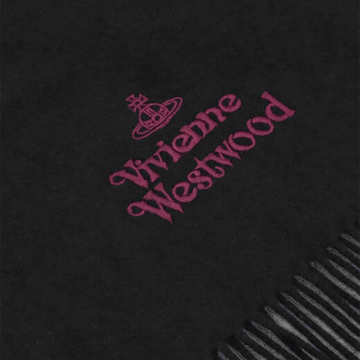 Vivienne Westwood Queen Mother Autumn and Winter New Warm and Windproof LOGO Embroidered Wool Tassel Scarf Unisex Black