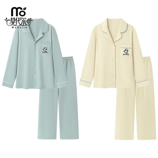 莫代尔纯棉情侣睡衣男女款春秋季开衫长袖休闲舒适女士睡衣家居服套装 02D16802女 02D16802男 XL 女M+男