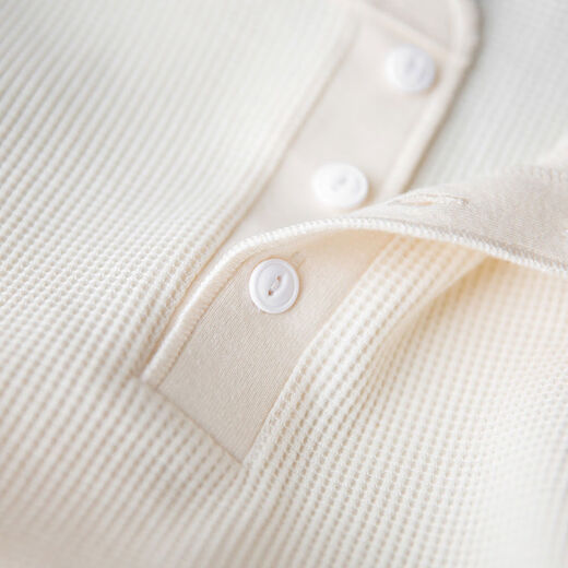 Madden workwear American retro heavyweight waffle henley shirt Ami khaki inner bottoming long-sleeved T-shirt men's autumn off-white S S