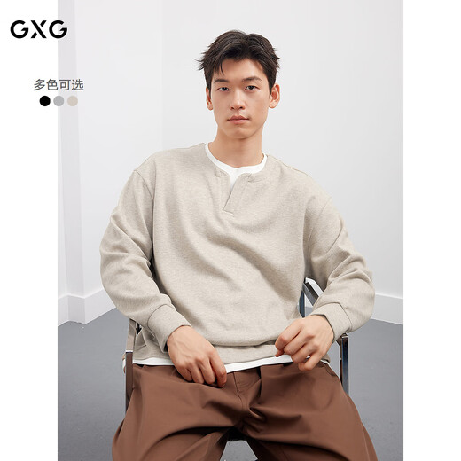 GXG men's fake two-piece sweatshirt 25 autumn new round neck T-shirt Henry shirt top oatmeal color 170/M