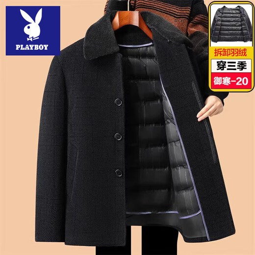Playboy Dad Winter Jacket 2025 New Removable Thickened Down Jacket for Middle-aged and Elderly Men's Cotton Clothes Grandpa Cotton Clothes 811 Black Down Liner Removable Liner L 175 100Jin Jin is equal to 0.5kg -120Jin Jin is equal to 0.5kg Wear