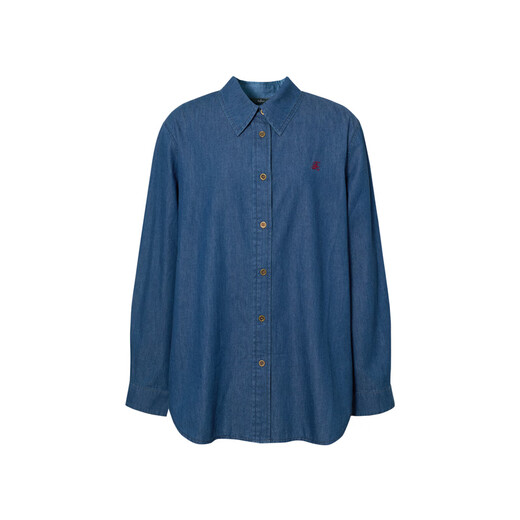 Eveli (eifini) Jiang Xin endorsed embroidered light blue washed denim cotton shirt for women 2025 autumn new small top Cobalt Blue S 80-105Jin Jin equals 0.5 kg