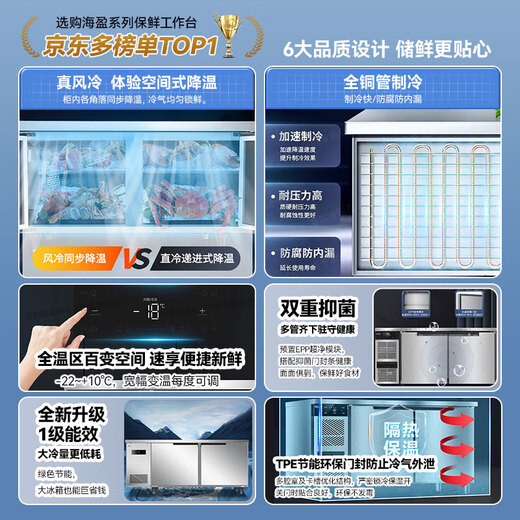 Haier air-cooled frost-free fresh-keeping workbench refrigerated single-temperature operating table freezer freezer bar hotel refrigerator kitchen stainless steel commercial freezer 1.2-meter air-cooled frost-free refrigeration/freezing conversion