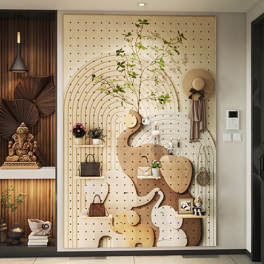 Customized entrance hall elephant solid wood hole board storage rack creative wall decoration storage rack to block the styling wall other sizes, styles and patterns, please contact customer service