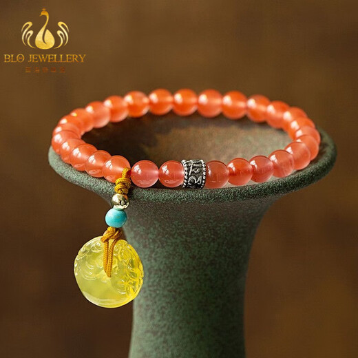 Bailuoqi Liangshan Cherry Red South Red Agate Single Circle Buddha Bead Bracelet Wenwan Beeswax Peace Buckle Women's Bracelet South Red Beads 6mm