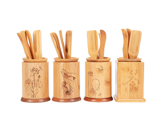 Haoxu Tea Ceremony Gentleman's tea set spare parts tea barrel creative pen holder bamboo handmade solid wood six-piece set tea clip storage barrel Zen enlightenment tea barrel