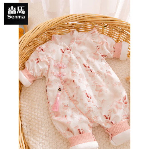 Semir children's newborn baby jumpsuit, autumn and winter padded clothes, romper, baby girl, Chinese style clothes, going out clothes, winter clothes, Huawu pink 120g 52cm