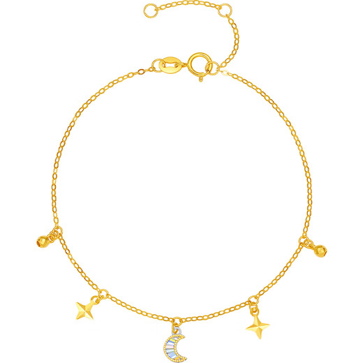 Saturday Lucky Star and Moon double color golden 18K gold bracelet birthday gift for girlfriend C0722720 16+3cm