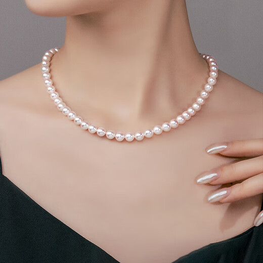 Natural freshwater pearl necklace for women 925 silver clavicle chain as a Chinese Valentine's Day gift for girlfriend, wife, mother, elders, birthday, natural pearl necklace 7-8mm with certificate, high-end velvet gift box, blue