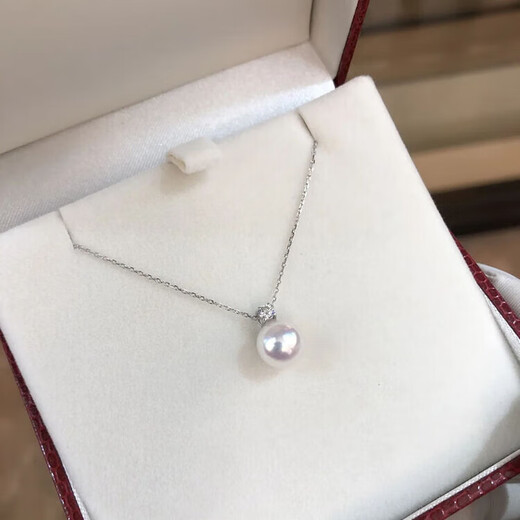 Everlasting Leaf Princess Style Pearl Pendant S925 Silver Princess Diana Style Perfect Round Aurora Natural Freshwater Pearl Necklace for Women Stackable 7-8mm