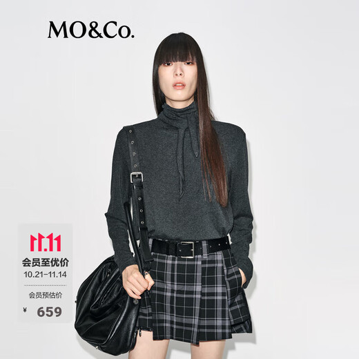 MO&Co. Tops 2025 new winter products include Tencel wool knotted pile collar, loose high-intelligence gray tone MBE4TOPT03 dark floral gray M /165