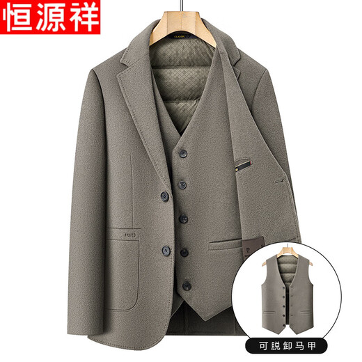 Hengyuanxiang 2025 new winter men's wool woolen coat middle-aged suit collar coat removable vest