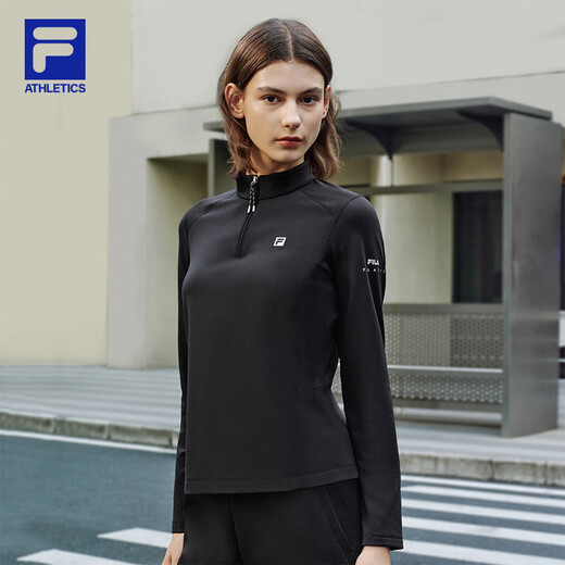 FILA official women's knitted long-sleeved shirt 2025 winter fitness sports plus velvet half-zip long T