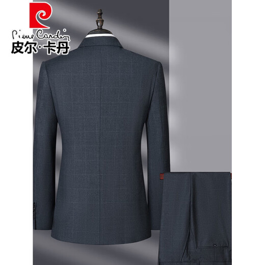 Pierre Cardin high-end 100% worsted pure wool suit suit men's high-end fine plaid business authentic dad dress two-piece set Gray L 175/92A Recommended 125-145 Jin Jin equals 0.5 kg