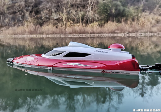 Tingbai puts the net under the net high-performance full-scale high-speed model of the remote-controlled boat to drive ducks large children's toy pull-net can be reversed (hot selling) glaze red full-scale strong power speedboat original battery