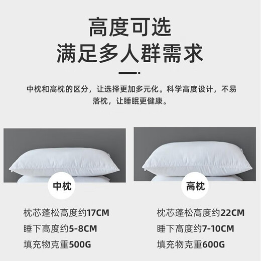 Mengjie Home Textiles Pillow Pillow Core Cervical Pillow Helps Sleep Hotel Pillow Single and Double Student Dormitory Antibacterial Fiber Pillow Middle Pillow High Pillow [Pair] Xinrou Seven-hole Antibacterial Fiber High Pillow