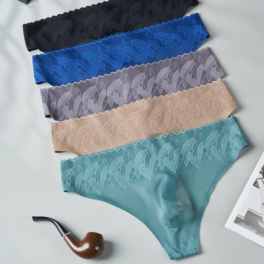 Royal sister-like men's sexy thong ice-like lace waist single-layer breathable quick-drying seamless underwear one-piece European black M weight 90110Jin Jin equals 0.5 kg one size