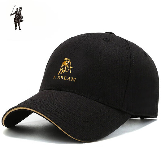 Larren Paul Men's Hat Pure Cotton Spring and Autumn New Trendy Brand Baseball Cap Women's Fashion Casual Versatile Sun Visor Cap Spring and Autumn Cap Calf Style - Black (Gold Thread Embroidery)