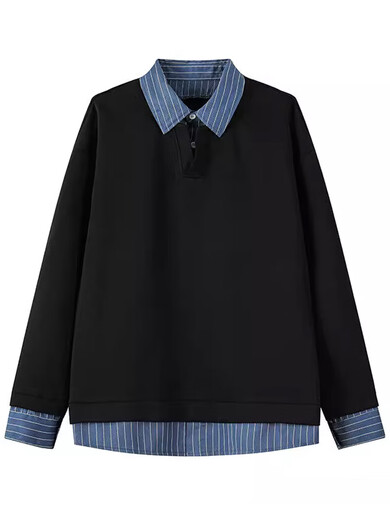 Gray fake two-piece shirt collar sweatshirt for men, spring American polo shirt, Henry collar long-sleeved T-shirt inner top, white floral gray, upgraded style M, priority for collection and purchase b