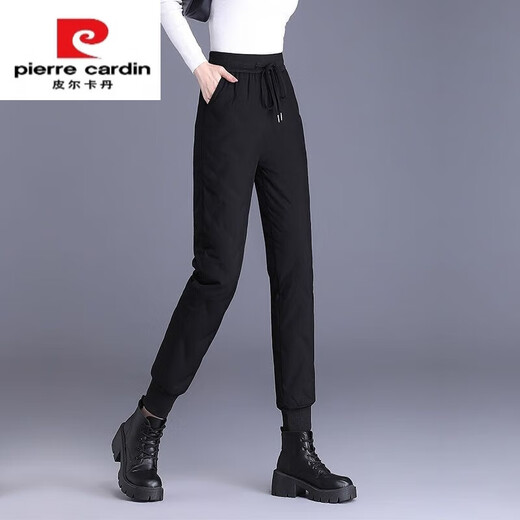 皮尔卡丹（pierre cardin）白鸭绒羽绒裤女士外穿冬季2025新款时尚高级防寒保暖棉裤加绒加厚 黑色无拉链（常规款） 1.62米以下 L  75-95斤
