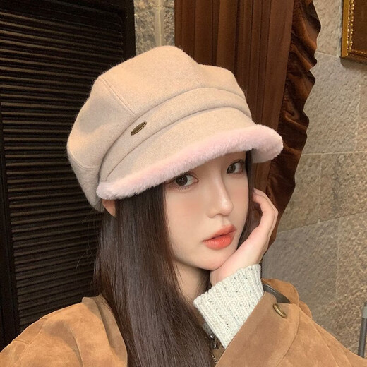 Pierre Cardin British retro fisherman hat octagonal hat women's autumn and winter warm beret plus down duck tongue Japanese ear protection versatile 8979-Coffee One size fits all 55-60 head circumference
