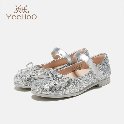 YEEHOO children's shoes princess shoes girls' shoes princess skirt with children's high heels 2025 summer new middle and large children's girls' shoes silver 34
