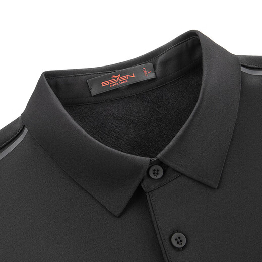 SEVEN outdoor/seamless/high elastic SEVEN easy-care long-sleeved polo shirt men's wool warm lapel T-shirt black L (175/92A)
