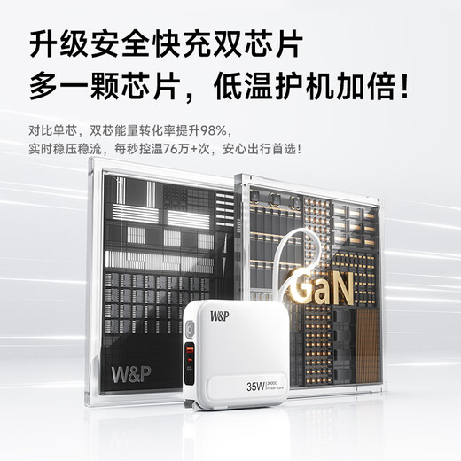 W&P new national standard 3C certification can be used on airplanes 35W power bank 20000 mAh three-in-one comes with two-wire AC plug large capacity fast charging mobile power supply Apple Huawei Elegant White top version upgraded model comes with two-wire flash charging + AC folding plug