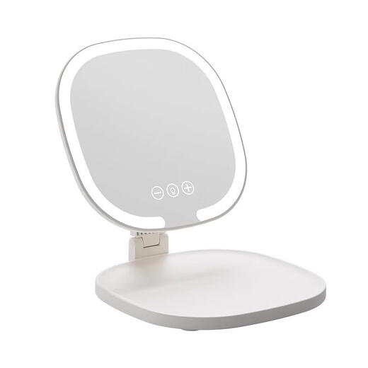 New LED foldable makeup mirror with light, intelligent adjustment, charging Internet celebrity fill-in light mirror, dormitory portable beauty mirror, pearl white, stepless dimming/three-button smart touch screen, free charging cable
