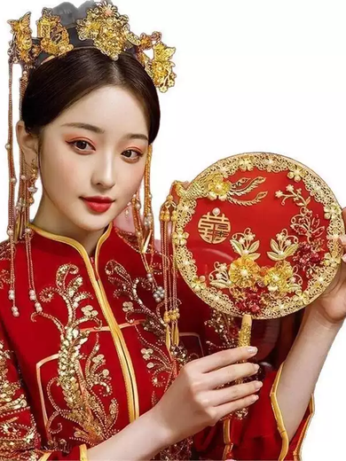 Yusen Yi Tuan Fan Wedding Bride Wedding Tuan Fan Ancient Style Finished Chinese Style Wedding Xiuhe Fan Happy Fan Finished Material Package Pearl Hongxi Factory Direct Sales Finished Product
