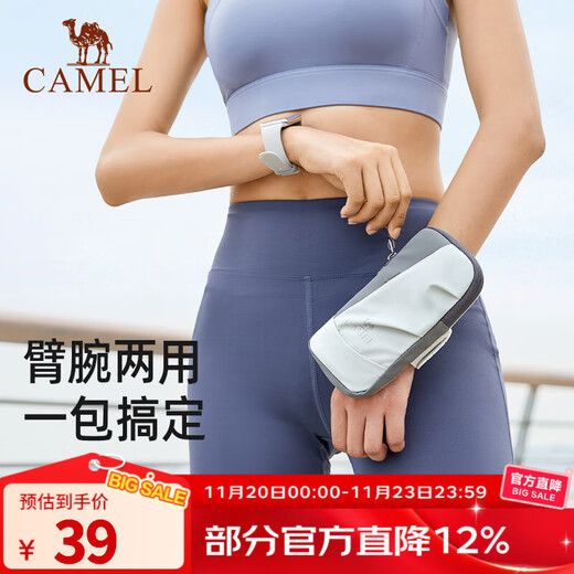 Camel running mobile phone arm bag for men and women mobile phone bag arm storage bag wrist bag arm bag sports outdoor mobile phone bag sea salt gray-574C635602