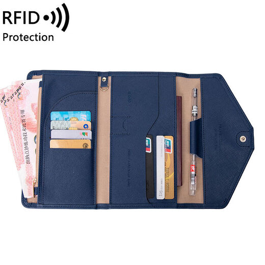 Shantou Lincun Passport Bag 2025 New RFID Multifunctional Ticket Document Bag Men's and Women's Overseas Wallet Travel Passport Holder Dark Blue