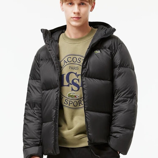 Crocodile French Crocodile Men's Fashion Trendy Casual Solid Color Hooded Duck Down Jacket | BH7841 Black L 52 (150-170Jin Jin equals 0.5kg)