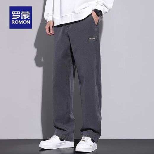 ROMON 2025 New Men's Velvet Casual Pants Loose Straight Sports Pants Men's Autumn and Winter Versatile American Pants Trend 833 Gray Velvet XL Recommended 135-155 Jin Jin equals 0.5 kg