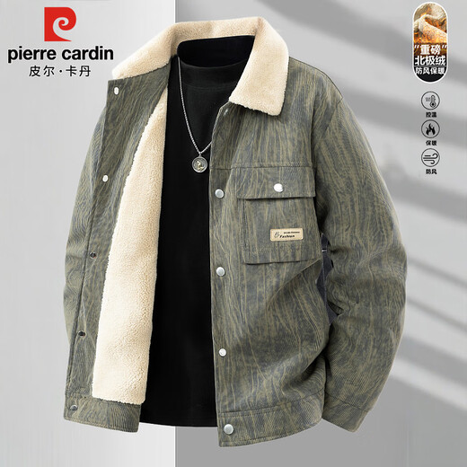皮尔卡丹（pierre cardin）外套男秋冬季加绒保暖工装夹克潮流复古衣服男装 军灰加绒 XL