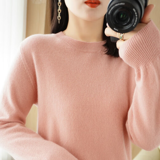 Soft and comfortable bottoming sweater for women, long-sleeved V-neck round neck pullover, sweater for women, loose top, fashion-round-neck-black 2XL 140-160Jin Jin is equal to 0.5 kg